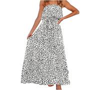 Zeiayuas Bandeau Beach Maxi Dress for Women Strapless Summer Bohemian Long Dresses Ruffle Party Evening Wedding Guest Outfits Floral Print Boho Sexy Sundress Casual Elegant Hawaiian Dress Black