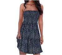 Zeiayuas Bandeau Dresses for Women UK Clearance Ladies Bohemian Flowy Holiday Beach Dresses Summer Casual Midi Dress Strapless Sleeveless Breast Wrap Dresses Floral Print Boho Beach Dresses Navy