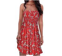 Zeiayuas Bandeau Dresses for Women UK Clearance Summer Casual Midi Dress Strapless Sleeveless Breast Wrap Dresses Ladies Ruffle Bohemian Flowy Holiday Beach Dresses Floral Print Boho Beach Dresses