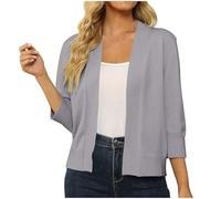 Zeiayuas Cardigans for Women UK 3/4 Sleeve Open Front Cardigan Knitted Solid Color Fluffy Cropped Tops Short Shrugs Elegant Evening Cocktail Boleros Sweater