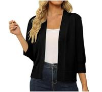 Zeiayuas Cardigans for Women UK 3/4 Sleeve Open Front Cardigan Knitted Solid Color Fluffy Cropped Tops Short Shrugs Elegant Evening Cocktail Boleros Sweater