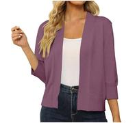 Zeiayuas Cardigans for Women UK Sale Clearance 3/4 Sleeve Open Front Cardigan Knitted Solid Color Fluffy Cropped Tops Short Shrugs Elegant Evening Cocktail Boleros Sweater