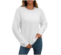 Zeiayuas Cashmere Jumpers Ladies Women's Fluffy Fuzzy Sweater Long Sleeve Solid Color Pullover Tops Autumn and Winter Warm Loose Sweater Jumpers Teddy Fleece Sweatshirt UK White