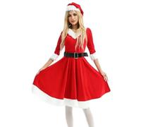 Zeiayuas Christmas Fancy Dresses for Women UK Fancy Dress Mrs Santa Claus Red Velvet A-Line V-Neck Sexy Christmas Dresses Costume Outfit Cocktail Dress for Xmas Party Cosplay