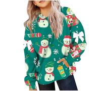 Zeiayuas Christmas Hoodie for Kids Girls Oversized Sweatshirts Sequin Wine Glass Jumper Funny Xmas Tree Graphic Snowman Xmas Sweatshirt Crew Neck Long Sleeve Pullover Top Cute Blouses