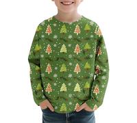 Zeiayuas Christmas Jumpers Girls Funny Christmas Tree Graphic Sweatshirt Kids Xmas Tree Pullover Tops Crew Neck Long Sleeve Blouse Child Xams Jumper Oversized Sweatshirts Tunic Top