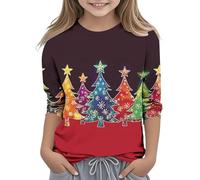 Zeiayuas Christmas Jumpers Girls Novelty Graphic Reindeer Print Sweatshirts Kids Santa Claus Xmas Pullovers Crew Neck 3/4 Sleeve Tops Casual Pullover Xmas Holiday Jumper