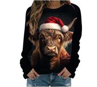 Zeiayuas Christmas Jumpers Women Funny Graphic Animals Cat Print Xmas Sweatshirt Crew Neck Long Sleeve Pullover Tops Reindeer Blouse Ladies Christmas Jumper