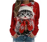 Zeiayuas Christmas Jumpers Women Funny Graphic Animals Cat Print Xmas Sweatshirt Crew Neck Long Sleeve Pullover Tops Reindeer Blouse Ladies Christmas Jumper