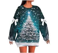 Zeiayuas Christmas Jumpers Women Oversized Funny Christmas Tree Printed Jumper Plus Size Novelty Xmas Sweatshirts Graphic Shirts Autumn Winter Pullover Tops Blouse Ugly Xmas Jumpers Ladies