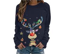 Zeiayuas Christmas Jumpers Women UK Clearance Funny Graphic Reindeer Xmas Sweatshirt Crew Neck Long Sleeve Pullover Tops Blouse Ladies Christmas Jumper