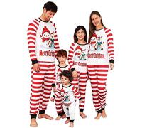 Zeiayuas Christmas Matching Family Pyjama Set Xmas Pjs Set Snowman Reindeer Cute Cartoon Holiday Cotton Sleepwear Stripted Nightwear Christmas Pyjamas Sets for Mens Womens Boys Girls Baby Couple