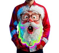 Zeiayuas Christmas Shirts for Men Christmas Funny Printed Blouses Novelty Ugly Xmas Long Sleeve Shirt Xmas Sequin Graphic Tee Tops Button Down Plus Size Hawaiian Shirts