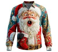 Zeiayuas Christmas Shirts for Men Christmas Funny Printed Blouses Novelty Ugly Xmas Long Sleeve Shirt Xmas Sequin Graphic Tee Tops Button Down Plus Size Hawaiian Shirts