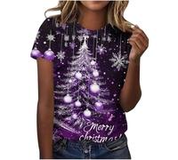 Zeiayuas Christmas T-Shirts Women Christmas Tree Graphic Xmas Print T Shirt Holiday Short Sleeve Tops Ladies Lightweight Fall Winter Going Out T Shirts Cute Funny Novelty Merry Xmas Pullover
