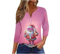 Zeiayuas Christmas Tree Jumper Women UK Xmas Graphic Sequin Snowflake Pullover Xmas Tree Print Shirt Novelty Funny Christmas Holiday Tops 3/4 Sleeve Casual Shirts Blouse V Neck Loose Tunic Top