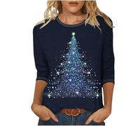Zeiayuas Christmas Tree Jumper Women UK, Xmas Tree Graphic Pullover Santa Reindeer Print Sweatshirt Novelty Funny Christmas Holiday Tops 3/4 Sleeve Casual Shirts Blouse Round Neck Loose Tunic Top