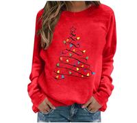 Zeiayuas Christmas Tree Jumper Women Xmas Tree Graphic Santa Reindeer Print Sweatshirt Novelty Funny Christmas Holiday Tops Pullover Long Sleeve Casual Shirts Blouse Round Neck Loose Tunic Top