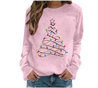 Zeiayuas Christmas Tree Jumper Women Xmas Tree Graphic Santa Reindeer Print Sweatshirt Novelty Funny Christmas Holiday Tops Pullover Long Sleeve Casual Shirts Blouse Round Neck Loose Tunic Top