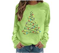 Zeiayuas Christmas Tree Jumper Women Xmas Tree Graphic Santa Reindeer Print Sweatshirt Novelty Funny Christmas Holiday Tops Pullover Long Sleeve Casual Shirts Blouse Round Neck Loose Tunic Top
