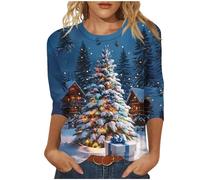 Zeiayuas Christmas Tree Jumpers for Women Ladies Xmas Tree Tops Funny Graphic Snowman Xmas Sweatshirt Crew Neck 3/4 Sleeve Pullover Tunic Tops Blouses