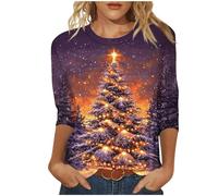 Zeiayuas Christmas Tree Jumpers for Women Ladies Xmas Tree Tops Funny Graphic Snowman Xmas Sweatshirt Crew Neck 3/4 Sleeve Pullover Tunic Tops Blouses