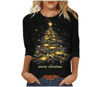 Zeiayuas Christmas Tree Jumpers for Women Ladies Xmas Tree Tops Funny Graphic Snowman Xmas Sweatshirt Crew Neck 3/4 Sleeve Pullover Tunic Tops Blouses