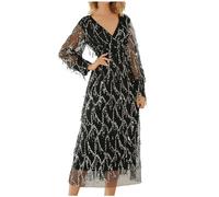 Zeiayuas Cocktail Dress for Women UK Sequin Bridesmaid Long Dress V Neck Long Sleeve Bandage Prom Ball Gowns Sparkly Glitter Party Club Dresses Ladies Evening Dress Black