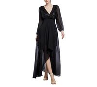 Zeiayuas Cocktail Dress for Women UK V Neck Mesh Long Sleeve Dress Sequin Wedding Guest Bridesmaid Maxi Dress Sparkly Glitter Party Club Dresses Ladies Formal Evening Dress Black