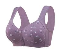 Zeiayuas Comfortable Daisy Bra for Seniors, Comfortable Front Closure Button Bra Cotton Bras Compression Everyday Bra Wirefree High Impact Wireless Sports Bra for Older Women Purple