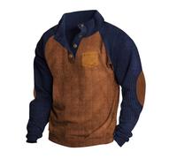 Zeiayuas Corduroy Jumper for Men UK Clearance Button Up V Neck Henley Sweatshirts Mock Neck Pullover Sweat Tops Long Sleeve Winter Sweaters Mens Corduroy Shirt Jumpers with Elbow Patches Coffee