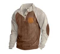 Zeiayuas Corduroy Jumper for Men UK Clearance Button Up V Neck Henley Sweatshirts Mock Neck Pullover Sweat Tops Long Sleeve Winter Sweaters Mens Corduroy Shirt Jumpers with Elbow Patches Brown