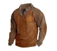 Zeiayuas Corduroy Jumper for Men UK Clearance Button Up V Neck Henley Sweatshirts Mock Neck Pullover Sweat Tops Long Sleeve Winter Sweaters Mens Corduroy Shirt Jumpers with Elbow Patches Khaki
