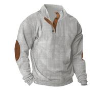 Zeiayuas Corduroy Jumper for Men UK Clearance Button Up V Neck Henley Sweatshirts Mock Neck Pullover Sweat Tops Long Sleeve Winter Sweaters Mens Corduroy Shirt Jumpers with Elbow Patches