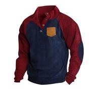 Zeiayuas Corduroy Jumper for Men UK Clearance Button Up V Neck Henley Sweatshirts Mock Neck Pullover Sweat Tops Long Sleeve Winter Sweaters Mens Corduroy Shirt Jumpers with Elbow Patches Navy