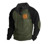 Zeiayuas Corduroy Jumper for Men UK Clearance Button Up V Neck Henley Sweatshirts Mock Neck Pullover Sweat Tops Long Sleeve Winter Sweaters Mens Corduroy Shirt Jumpers with Elbow Patches Army Green