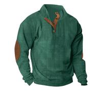 Zeiayuas Corduroy Jumper for Men UK Clearance Button Up V Neck Henley Sweatshirts Mock Neck Pullover Sweat Tops Long Sleeve Winter Sweaters Mens Corduroy Shirt Jumpers with Elbow Patches