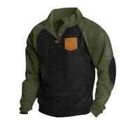 Zeiayuas Corduroy Jumper for Men UK Clearance Button Up V Neck Henley Sweatshirts Mock Neck Pullover Sweat Tops Long Sleeve Winter Sweaters Mens Corduroy Shirt Jumpers with Elbow Patches Black