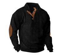 Zeiayuas Corduroy Jumper for Men UK Sale Clearance Button Up V Neck Henley Sweatshirts Mock Neck Pullover Sweat Tops Long Sleeve Winter Sweaters Mens Corduroy Shirt Jumpers with Elbow Patches