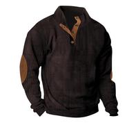 Zeiayuas Corduroy Jumper for Men UK Sale Clearance Button Up V Neck Henley Sweatshirts Mock Neck Pullover Sweat Tops Long Sleeve Winter Sweaters Mens Corduroy Shirt Jumpers with Elbow Patches