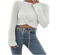 Zeiayuas Cropped Jumper Women UK Ladies Jumpers Size 14 Crew Neck Chunky Knitted Jumper Knit Tops Autumn Winter Sweater Casual Long Sleeve Soft Pullover Loose Fit Knitwear White