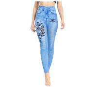Zeiayuas Denim Jeans for Women UK Skinny Fit Yoga Leggings High Waisted Tummy Control Pants Stretch Butt Lifting Seamless Gym Legging Sports Casual Butterfly Print Activewear Blue