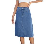 Zeiayuas Denim Skirt with Pockets for Women UK Ladies Jean Skirts Cotton Stretch Mid Wash Fitted A Line Casual Smart Work Office Knee Length Skirts Pencil Bodycon Washed Stretchy Jean Skirt