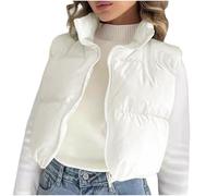 Zeiayuas Down Gilet Women Padded Coat Puffer Jacket Sleeveless Quilted Winter Vest Zip Up Warm Cropped Coats Lightweight Body Warmer Plus Size Baggy Coat Windproof Waterproof Gilets Clearance UK