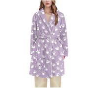 Zeiayuas Dressing Gown for Women Fluffy Bath Robes Ladies Flannel Super Soft Bathrobe Winter Cozy Plush Fleece Bath Robe Full Length Dressing Gown Warm Loungewear Cute Print Hooded Pajamas Bathrobes