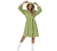 Zeiayuas Dressing Gown for Women UK Teddy Bear Onesies Fluffy Bath Robes Ladies Super Soft Bathrobe with Hood Winter Cozy Fleece Warm Bath Robe Cute Dressing Gown Faux Fur Bathrobe Green