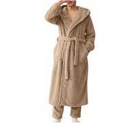 Zeiayuas Dressing Gown Men Fleece Robes Super Soft Big and Tall Full Length Plush Long Robe Warm Cosy Loungewear Nightwear Hooded Bathrobe Warm Winter House Robes Thick Nightgown with Pockets Khaki