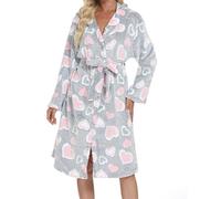 Zeiayuas Dressing Gowns for Women UK Fluffy Warm Cosy Bath Robes Flannel Super Soft Bathrobe Plus Size Love Heart Winter Cozy Fleece Bath Robe Teddy Faux Fur Warm Plush Nightwear with Pocket Gray