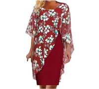 Zeiayuas Elegant Dress for Women UK Ruffle Tiered Layered Chiffon Dresses Party Evening Clubwear Midi Dress Floral Casual Shift Dress Cocktail Lace Half Sleeve Summer Dresses Wedding Guest Outfit