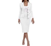 Zeiayuas Elegant Women's White Floral Long Sleeve Blazer Suit Jacket and Work Office Formal Bodycon Dress